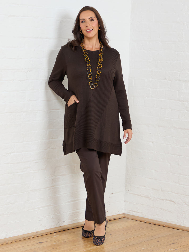 Mia Cotton Blend Rib Knit Jumper - Chocolate