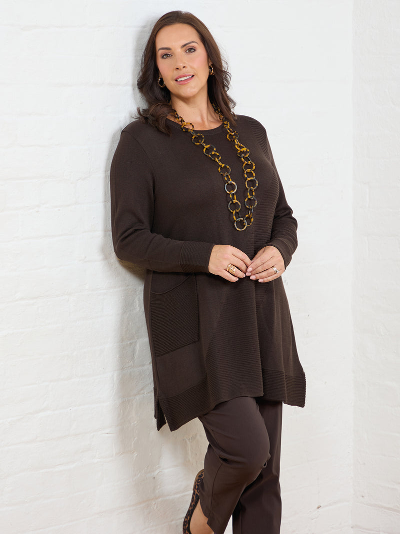 Mia Cotton Blend Rib Knit Jumper - Chocolate
