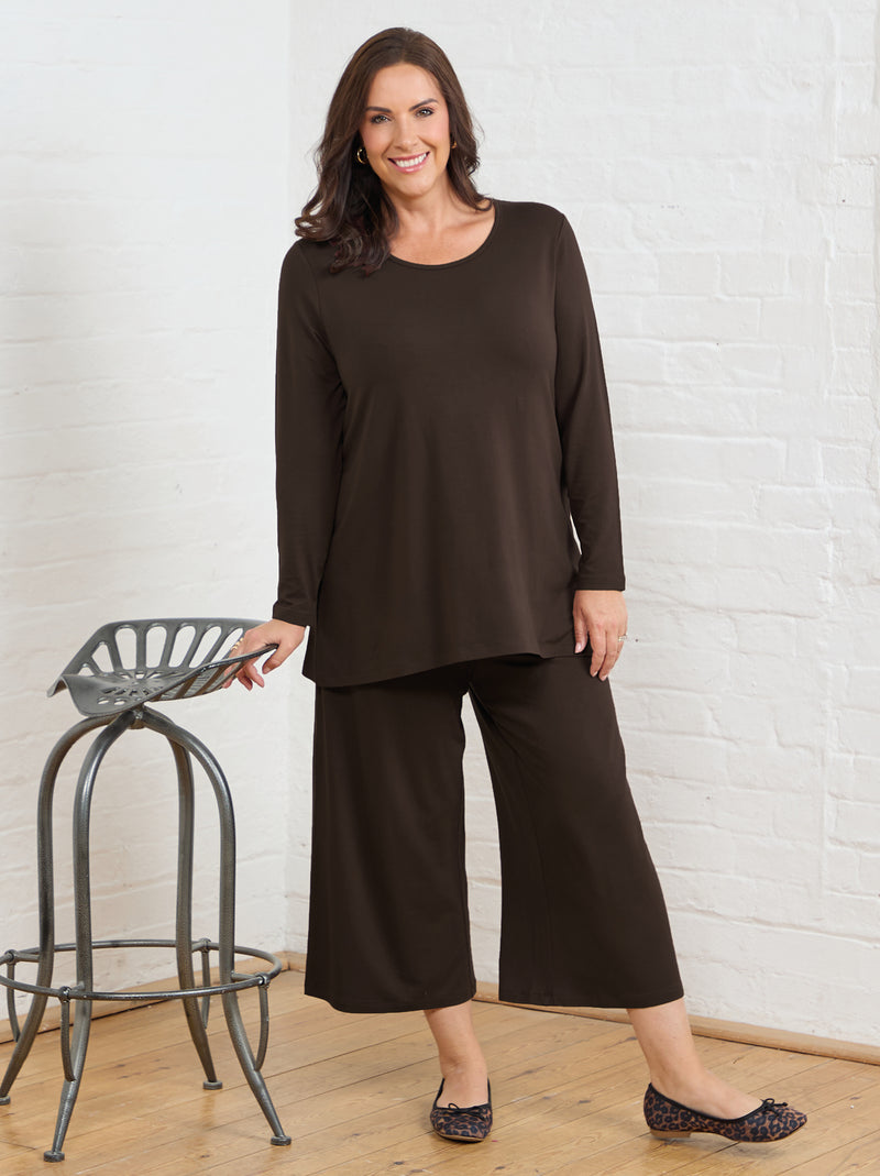 Renee Jersey Culotte Trouser - Chocolate